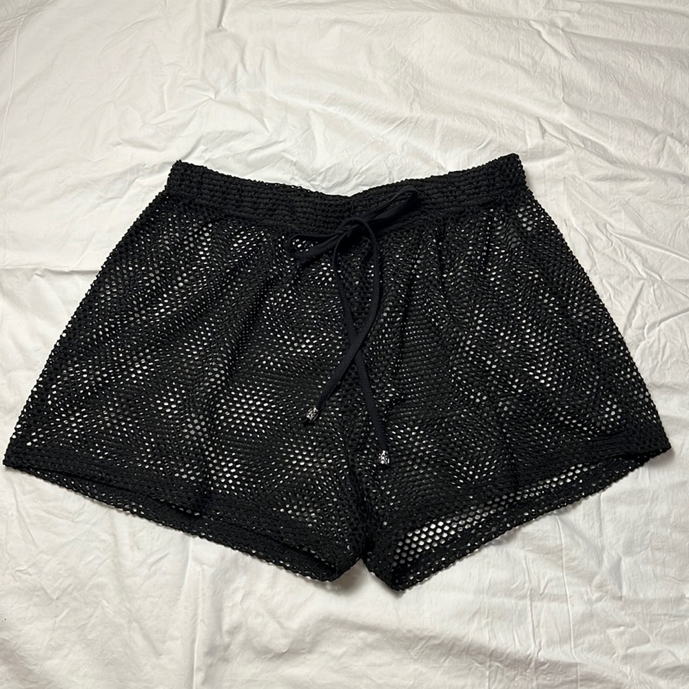 Cotton Candy Sweet Collection Women's Fishnet Mesh Black Shorts - Size Large